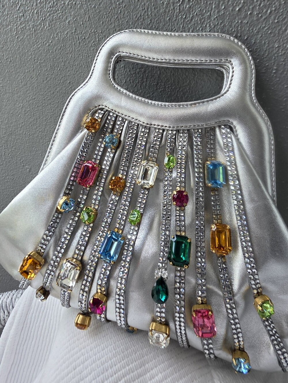 René Caovilla Silver Crystal Fringe Jeweled Evening Bag - Picture 5 of 14